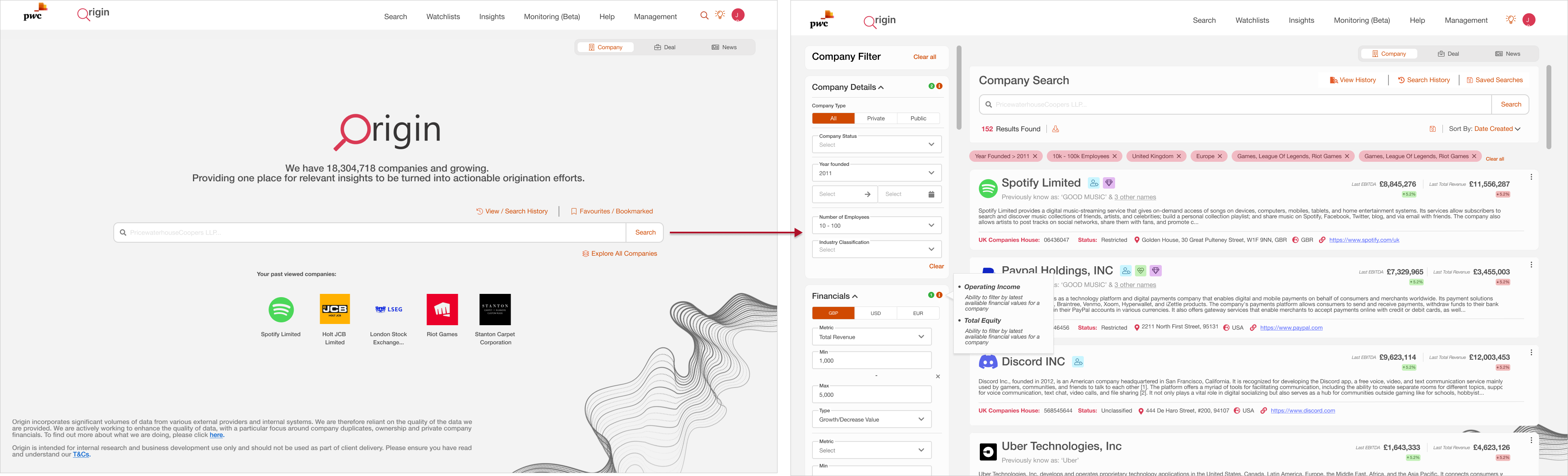 Origin Search V2 User Journey